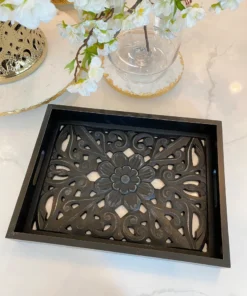 Inspire Me! Home Decor Black Wood Trays With Detailed Interior (Set Of 3)