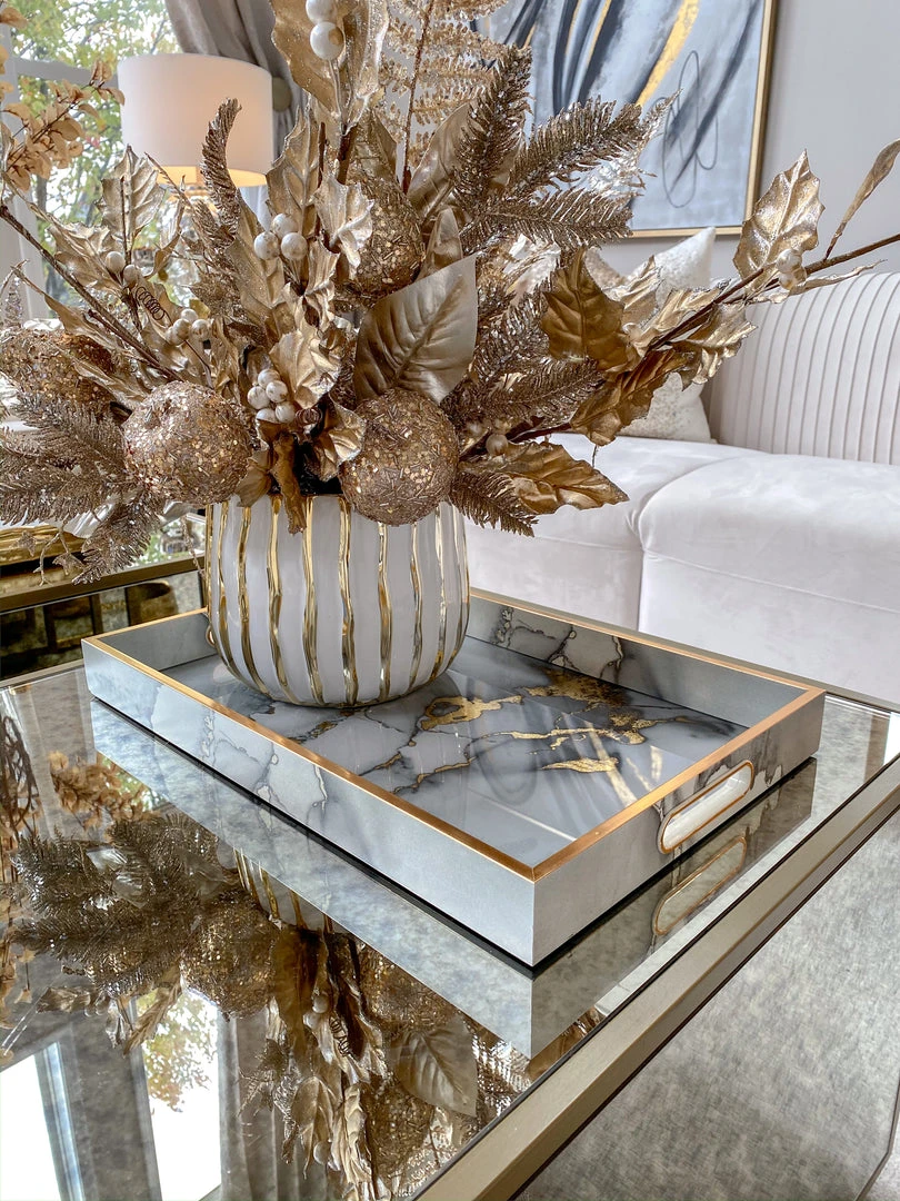 Inspire Me! Home Decor Marble Tray With Gold Edges And Metallic Marble Pattern (2 Sizes) 8 Inspire Me! Home Decor Marble Tray With Gold Edges And Metallic Marble Pattern (2 Sizes)