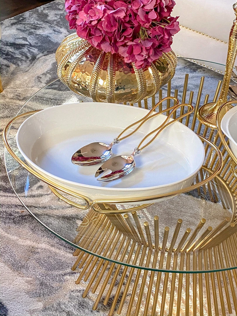 Inspire Me! Home Decor Oval Porcelain Serveware With Metal Base (2 Colors) 3 Inspire Me! Home Decor Oval Porcelain Serveware With Metal Base (2 Colors)