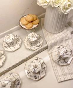 Inspire Me! Home Decor Gold Marbled Hexagon Espresso Tea Set Of 6