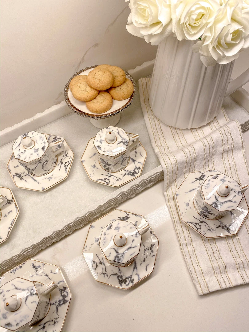 Inspire Me! Home Decor Gold Marbled Hexagon Espresso Tea Set Of 6 4 Inspire Me! Home Decor Gold Marbled Hexagon Espresso Tea Set Of 6
