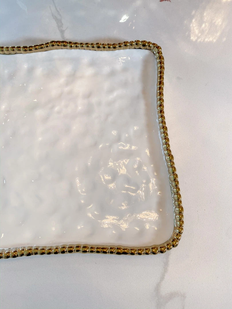 Inspire Me! Home Decor Gold And White Beaded Square Platter 4 Inspire Me! Home Decor Gold And White Beaded Square Platter