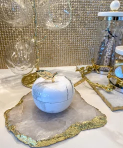 Inspire Me! Home Decor Gold Marbled Pattern Apple Honey/Sugar Dispenser