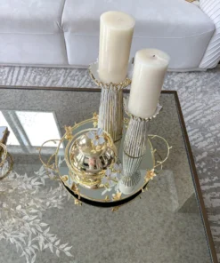 Inspire Me! Home Decor Round Mirrored Tray With Gold Flower Design