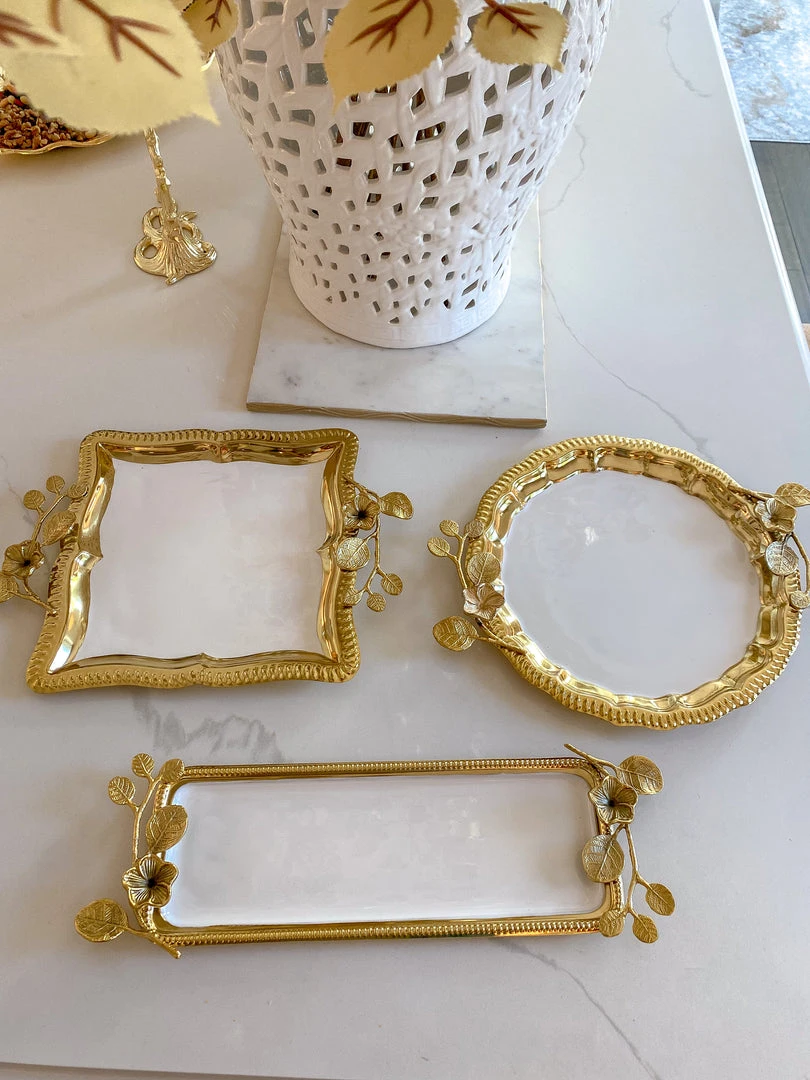 Inspire Me! Home Decor Rectangle Gold Floral Tray With White Enamel Interior 5 Inspire Me! Home Decor Rectangle Gold Floral Tray With White Enamel Interior