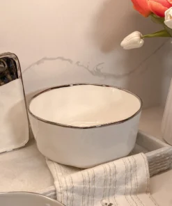 Inspire Me! Home Decor Silver And White Porcelain Bowl