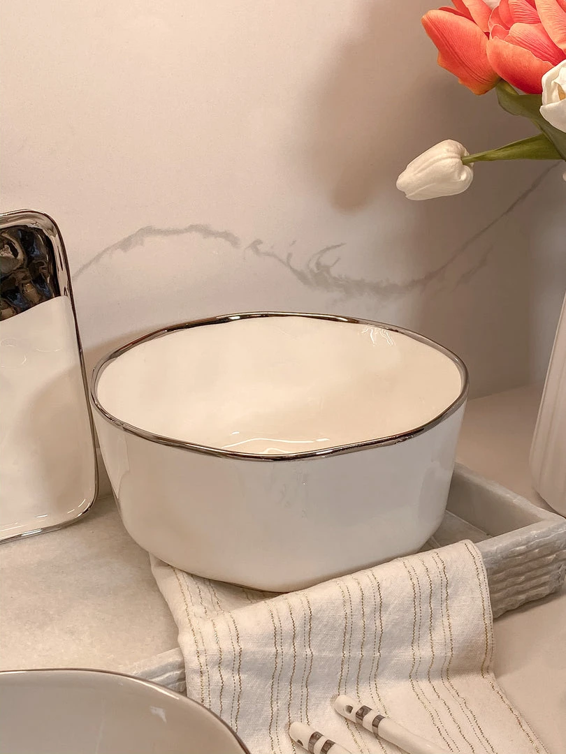 Inspire Me! Home Decor Silver And White Porcelain Bowl 3 Inspire Me! Home Decor Silver And White Porcelain Bowl