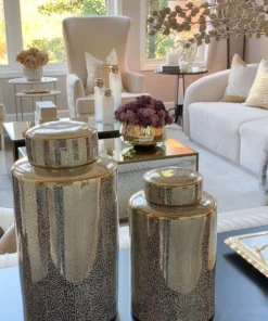 Inspire Me! Home Decor Jars White And Gold Elegant Jar With Lid (2 Sizes)