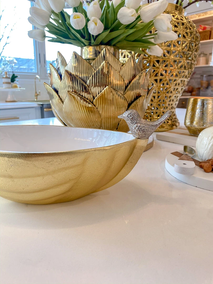 Inspire Me! Home Decor Gold Metal Bird Bowl With White Enameled 6 Inspire Me! Home Decor Gold Metal Bird Bowl With White Enameled