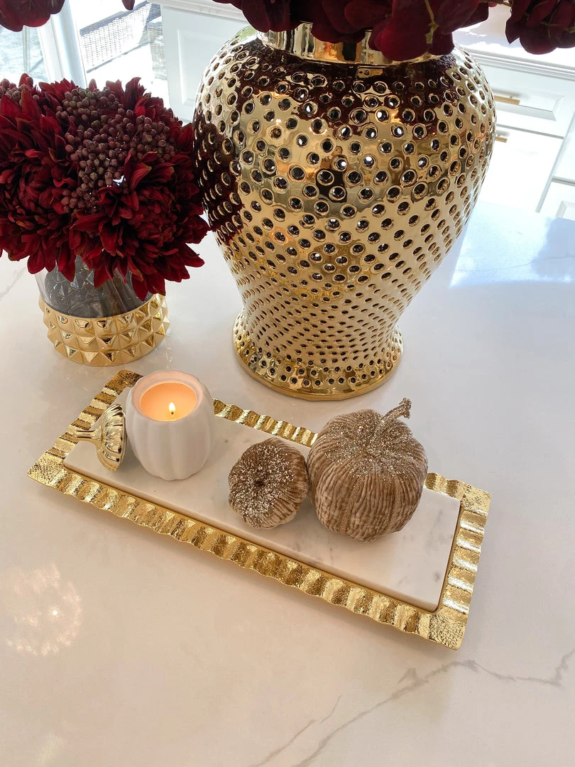 Inspire Me! Home Decor Long Marble Tray With Metal Ripple Edge (2 Colors) 3 Inspire Me! Home Decor Long Marble Tray With Metal Ripple Edge (2 Colors)