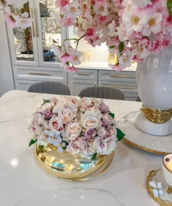 Inspire Me! Home Decor Large Gold Round Bowl Vase With White Jeweled Flower Details