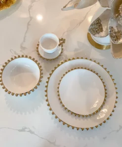 Inspire Me! Home Decor White And Gold Beaded Dinner Set