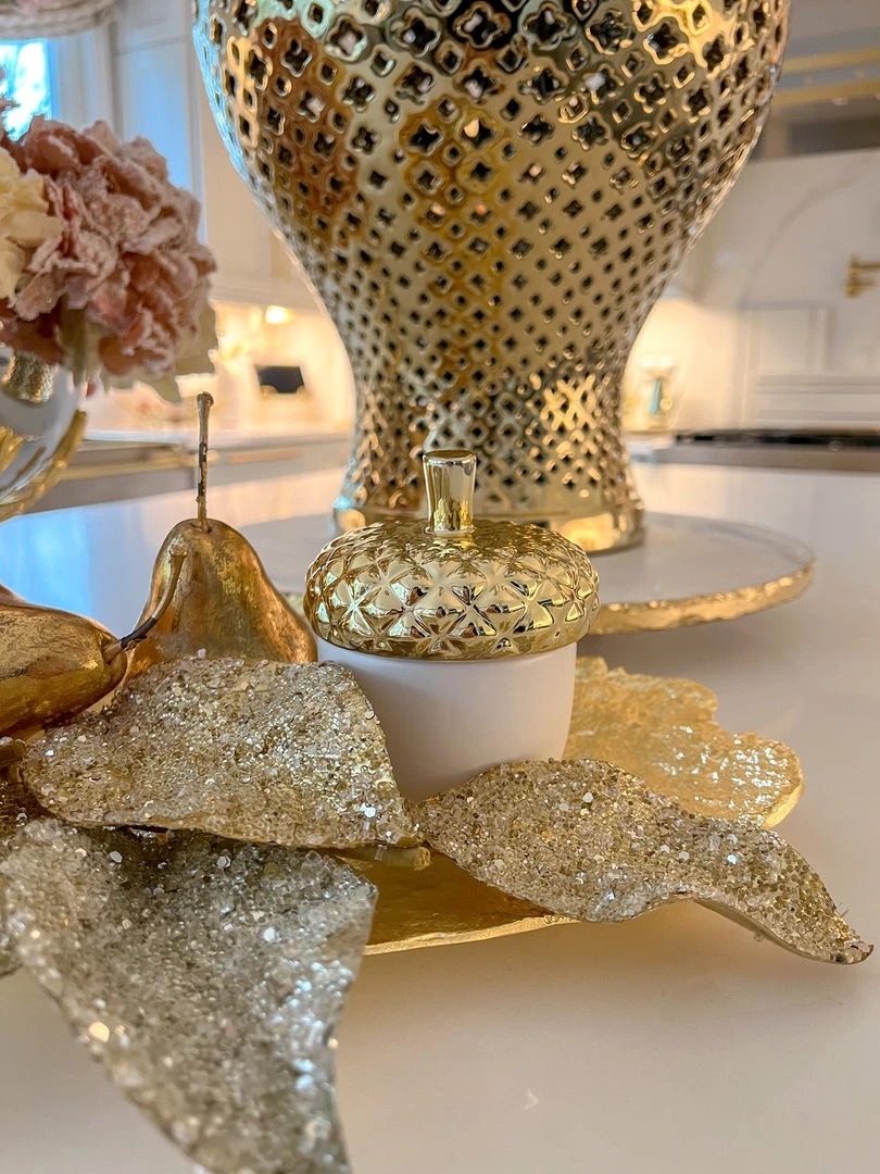 Inspire Me! Home Decor White Acorn Candle With Gold Top 3 Inspire Me! Home Decor White Acorn Candle With Gold Top