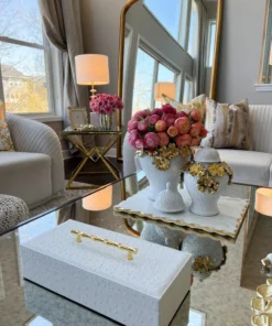 Inspire Me! Home Decor White Textured Ginger Jar With Gold Floral Design (3 Sizes)