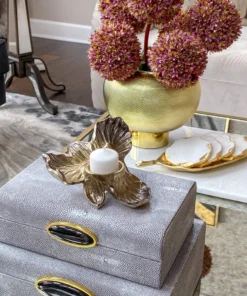 Inspire Me! Home Decor Gold Orchid Tea Light Holder