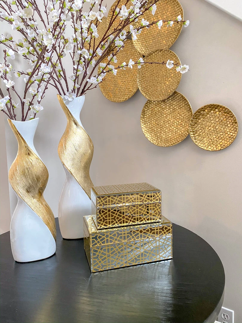 Inspire Me! Home Decor Mirror Gold Geometric Pattern Boxes (Set Of 2) 3 Inspire Me! Home Decor Mirror Gold Geometric Pattern Boxes (Set Of 2)