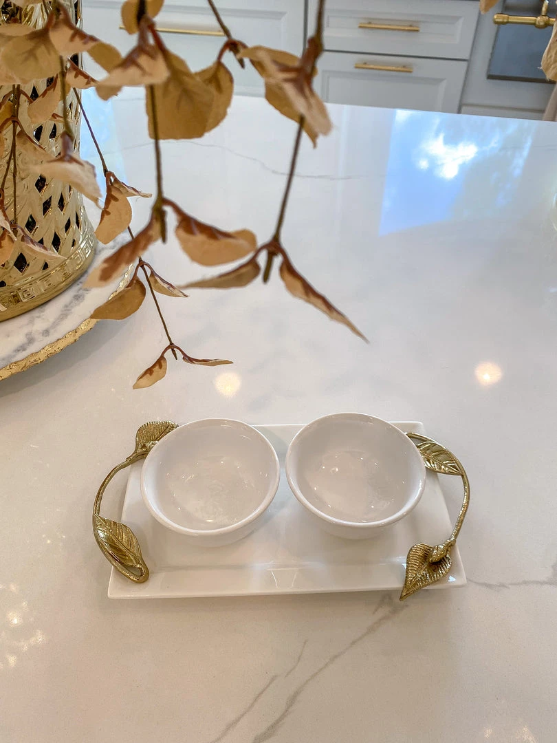 Inspire Me! Home Decor White Ceramic Tray With Serving Bowls And Gold Leaf 4 Inspire Me! Home Decor White Ceramic Tray With Serving Bowls And Gold Leaf