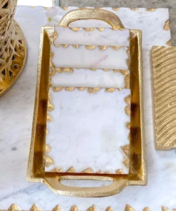 Inspire Me! Home Decor Marble Coasters W/ Gold Trim And Tray Set