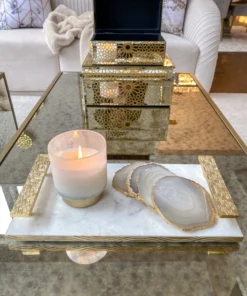 Inspire Me! Home Decor Beige Stone Agate Coasters W/ Gold Edge ( Set Of 4)