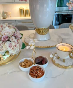 Inspire Me! Home Decor 3 Section Porcelain Dish With White Jeweled Flower Details Gold