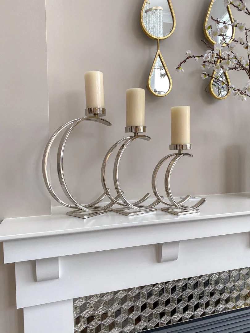 Inspire Me! Home Decor Silver Semi-Circle W/ Marble Top Candle Holder (3 Sizes) 4 Inspire Me! Home Decor Silver Semi-Circle W/ Marble Top Candle Holder (3 Sizes)