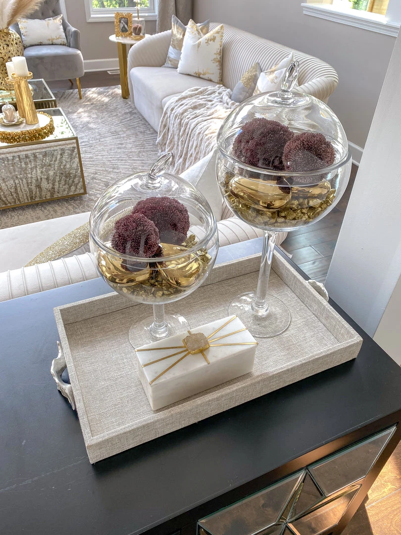 Inspire Me! Home Decor Grey Textile Tray With Silver Leaf Handle (2 Sizes) 3 Inspire Me! Home Decor Grey Textile Tray With Silver Leaf Handle (2 Sizes)