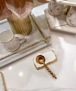 Inspire Me! Home Decor Gold And White Enameled Metal Tea Spoon Rest