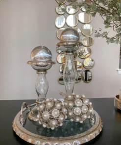 Inspire Me! Home Decor Large Round Glass Tray With Silver Handles And Ruffled Edge