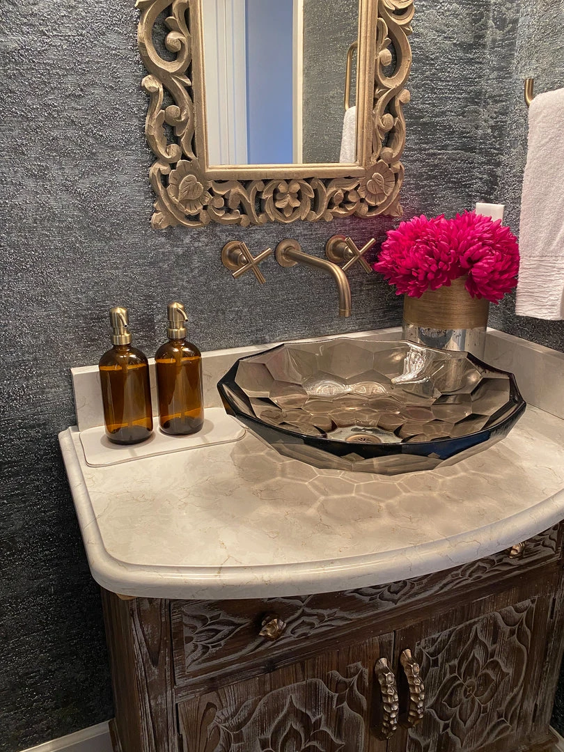 Inspire Me! Home Decor Amber Glass Soap Dispenser W/ Brass Finish Pump KITCHEN 3 Inspire Me! Home Decor Amber Glass Soap Dispenser W/ Brass Finish Pump KITCHEN