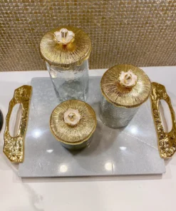 Inspire Me! Home Decor Glass Canister With Metal Floral Lid (3 Sizes) (2 Colors) 16 Inspire Me! Home Decor Glass Canister With Metal Floral Lid (3 Sizes) (2 Colors)