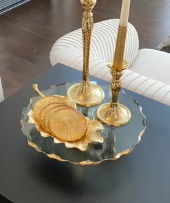 Inspire Me! Home Decor Stacked Glass Cake Stand With Textured Gold Rim (2 Sizes ) 30 Inspire Me! Home Decor Stacked Glass Cake Stand With Textured Gold Rim (2 Sizes )