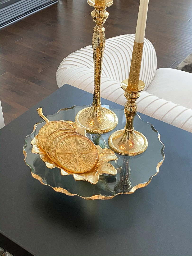 Inspire Me! Home Decor Stacked Glass Cake Stand With Textured Gold Rim (2 Sizes ) 14 Inspire Me! Home Decor Stacked Glass Cake Stand With Textured Gold Rim (2 Sizes )