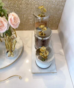 Inspire Me! Home Decor Silver And Gold Flower Top Canister (3 Sizes) 14 Inspire Me! Home Decor Silver And Gold Flower Top Canister (3 Sizes)