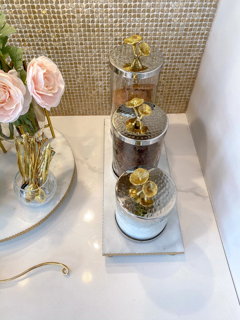 Inspire Me! Home Decor Silver And Gold Flower Top Canister (3 Sizes) 7 Inspire Me! Home Decor Silver And Gold Flower Top Canister (3 Sizes)