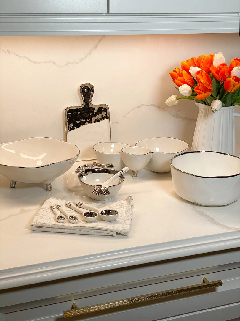 Inspire Me! Home Decor Silver And White 3 Section Serving Bowls 6 Inspire Me! Home Decor Silver And White 3 Section Serving Bowls