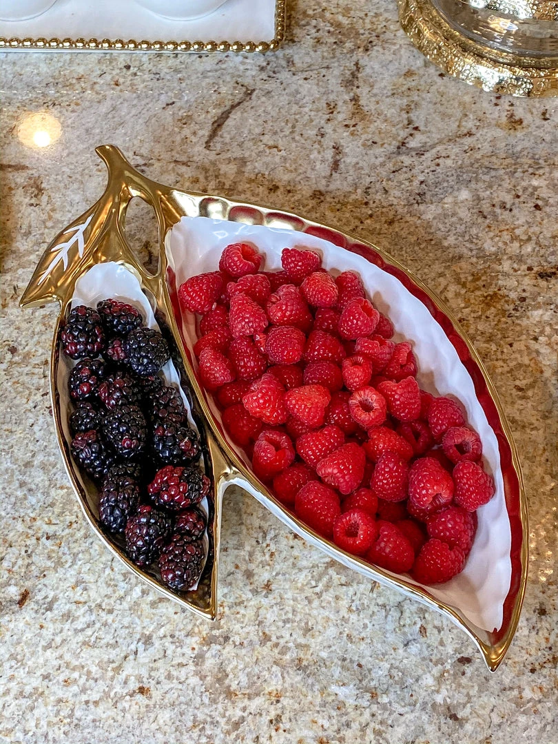 Inspire Me! Home Decor Ceramic Leaf Bowl W/ Gold Detailed Rim (2 Colors) 3 Inspire Me! Home Decor Ceramic Leaf Bowl W/ Gold Detailed Rim (2 Colors)