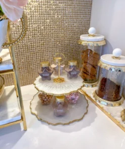 Inspire Me! Home Decor Gold Leaf And White Resin 2 Tier Cake Stand 9 Inspire Me! Home Decor Gold Leaf And White Resin 2 Tier Cake Stand