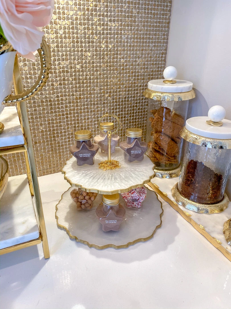 Inspire Me! Home Decor Gold Leaf And White Resin 2 Tier Cake Stand 6 Inspire Me! Home Decor Gold Leaf And White Resin 2 Tier Cake Stand