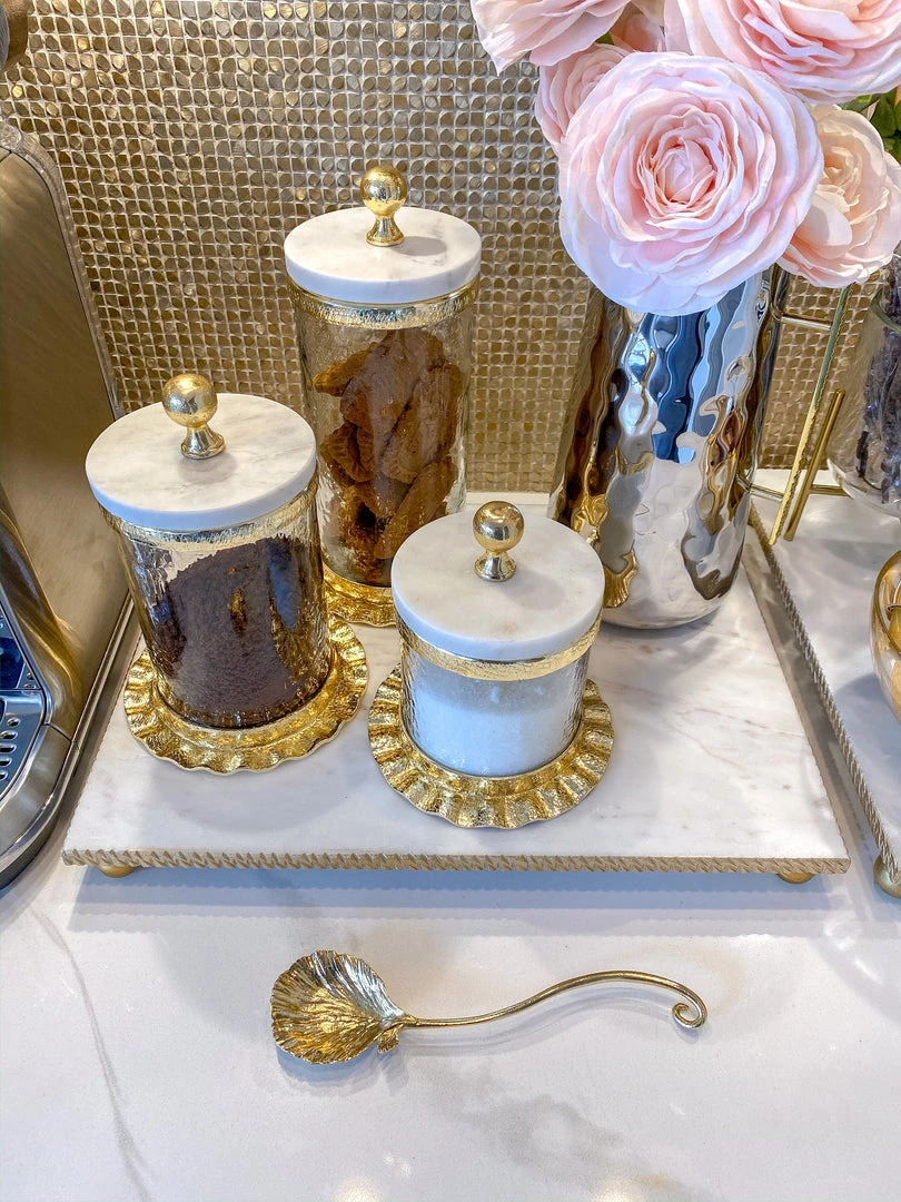 Inspire Me! Home Decor Gold Ripple Canister W/ Marble Lid (3 Sizes) 5 Inspire Me! Home Decor Gold Ripple Canister W/ Marble Lid (3 Sizes)