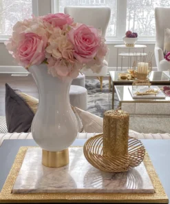 Inspire Me! Home Decor White Glass Vase With Gold Metal Base 12 Inspire Me! Home Decor White Glass Vase With Gold Metal Base