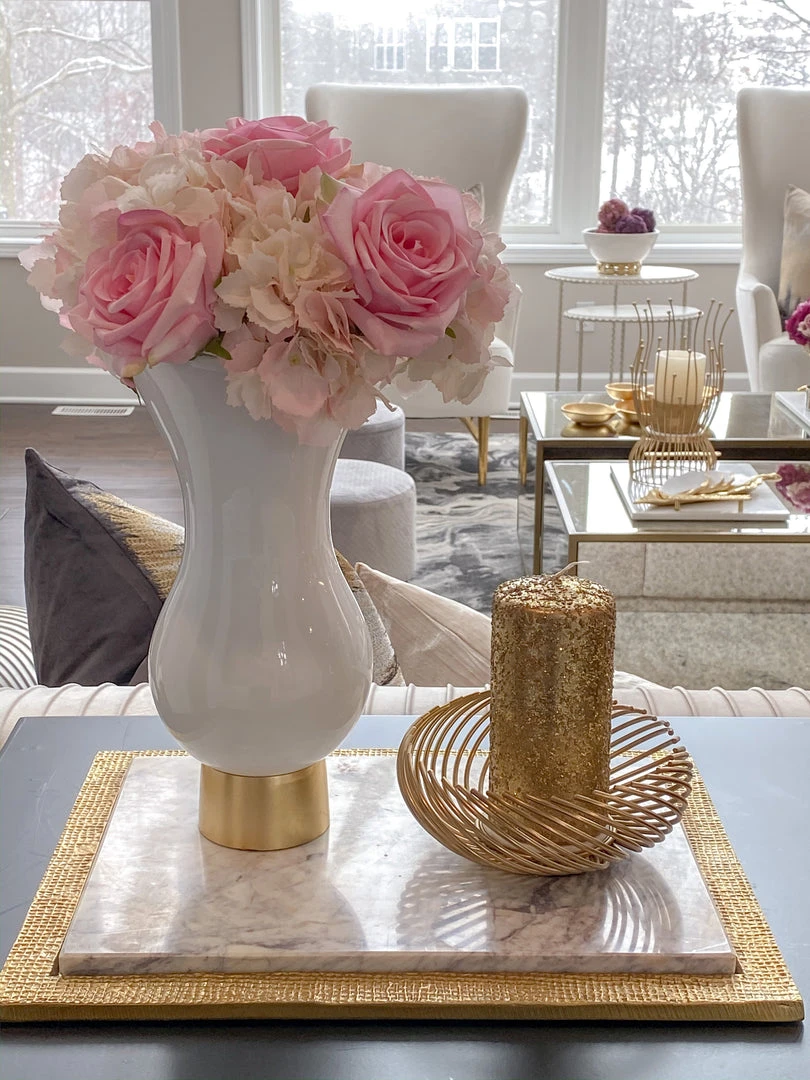 Inspire Me! Home Decor White Glass Vase With Gold Metal Base 7 Inspire Me! Home Decor White Glass Vase With Gold Metal Base