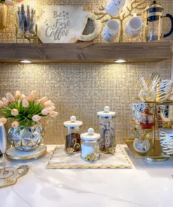 Inspire Me! Home Decor Gold Or Silver Metal Floral Glass Canisters With Marble Lid-With Metal Rim (3 Sizes) (2 Colors) 25 Inspire Me! Home Decor Gold Or Silver Metal Floral Glass Canisters With Marble Lid-With Metal Rim (3 Sizes) (2 Colors)