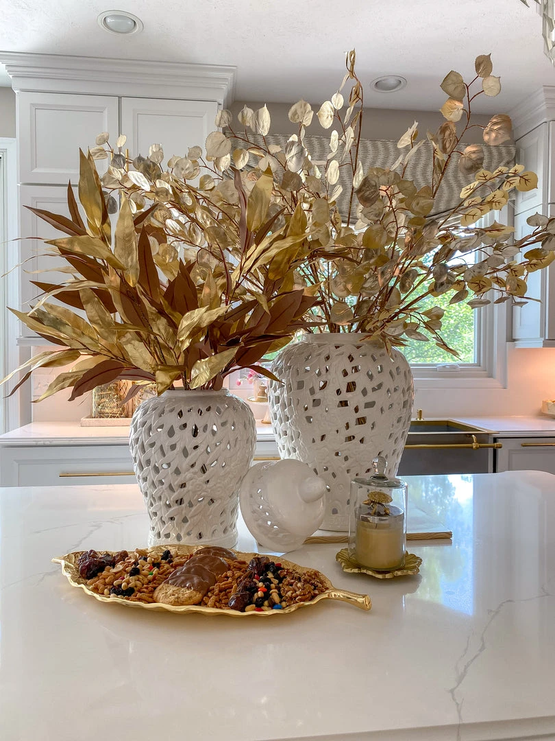 Inspire Me! Home Decor White Leaf Pattern Ginger Jar (2 Sizes) 3 Inspire Me! Home Decor White Leaf Pattern Ginger Jar (2 Sizes)