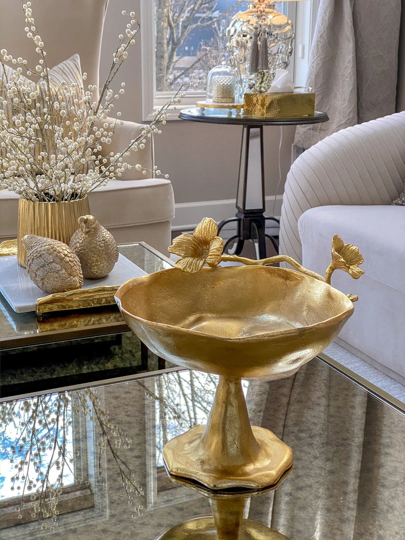 Inspire Me! Home Decor Gold Floral Bowl On Pedestal 3 Inspire Me! Home Decor Gold Floral Bowl On Pedestal