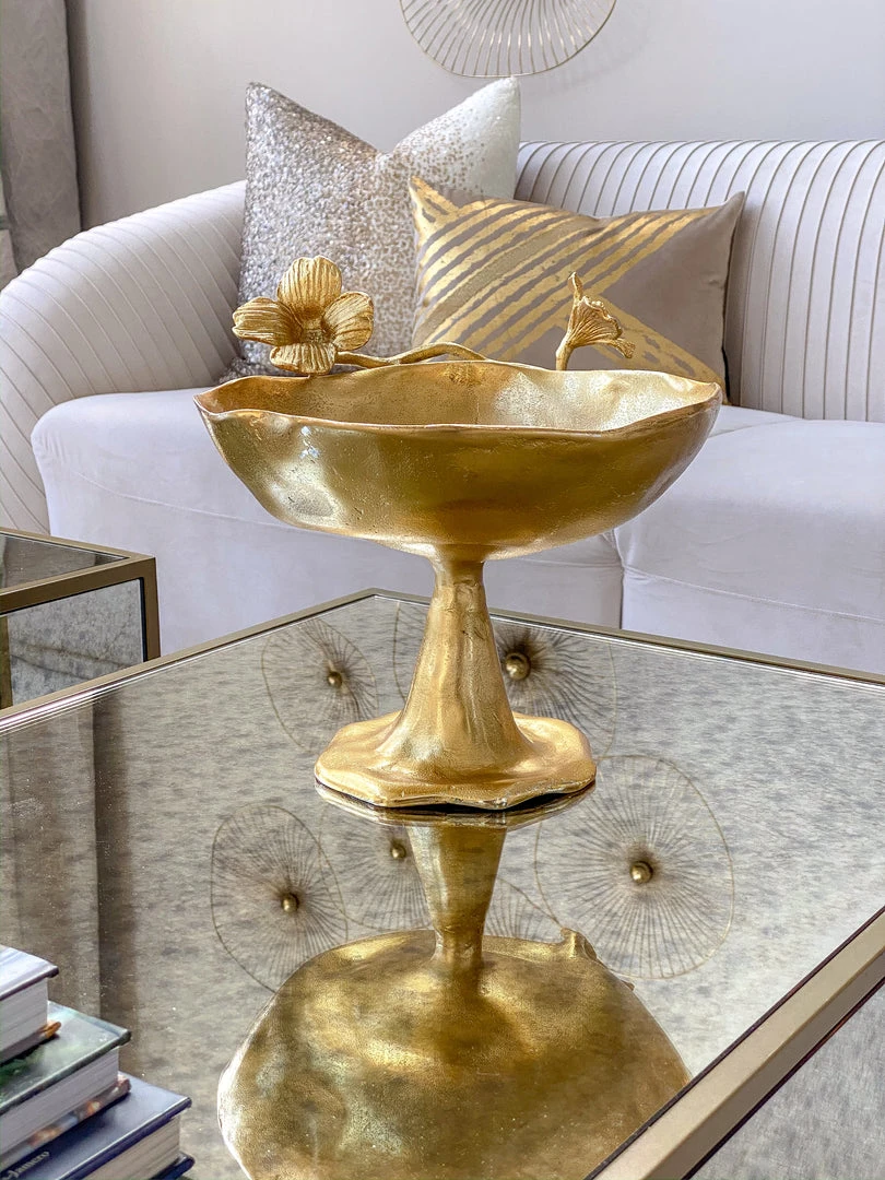 Inspire Me! Home Decor Gold Floral Bowl On Pedestal 4 Inspire Me! Home Decor Gold Floral Bowl On Pedestal