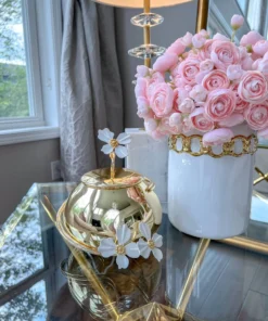 Inspire Me! Home Decor Round Dish With Cover And White Jeweled Flower Details (2 Colors)