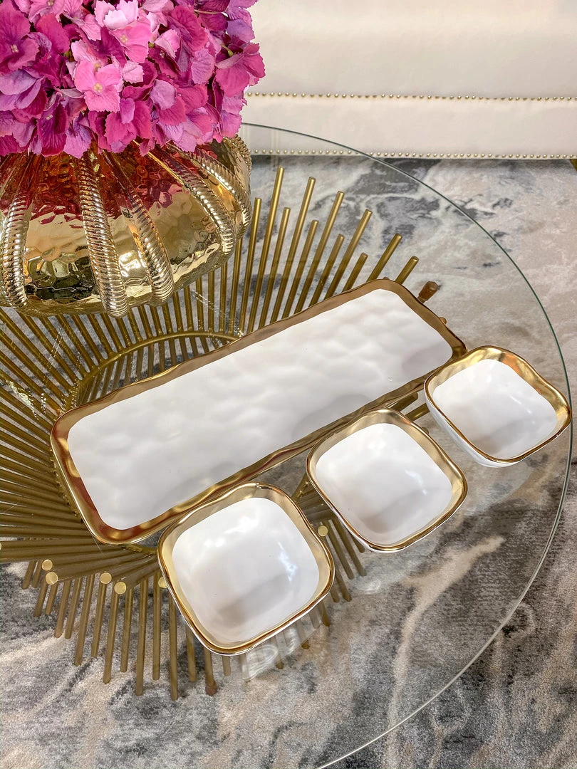 Inspire Me! Home Decor 3 Square Snack Bowls W/Tray Set Gold 6 Inspire Me! Home Decor 3 Square Snack Bowls W/Tray Set Gold