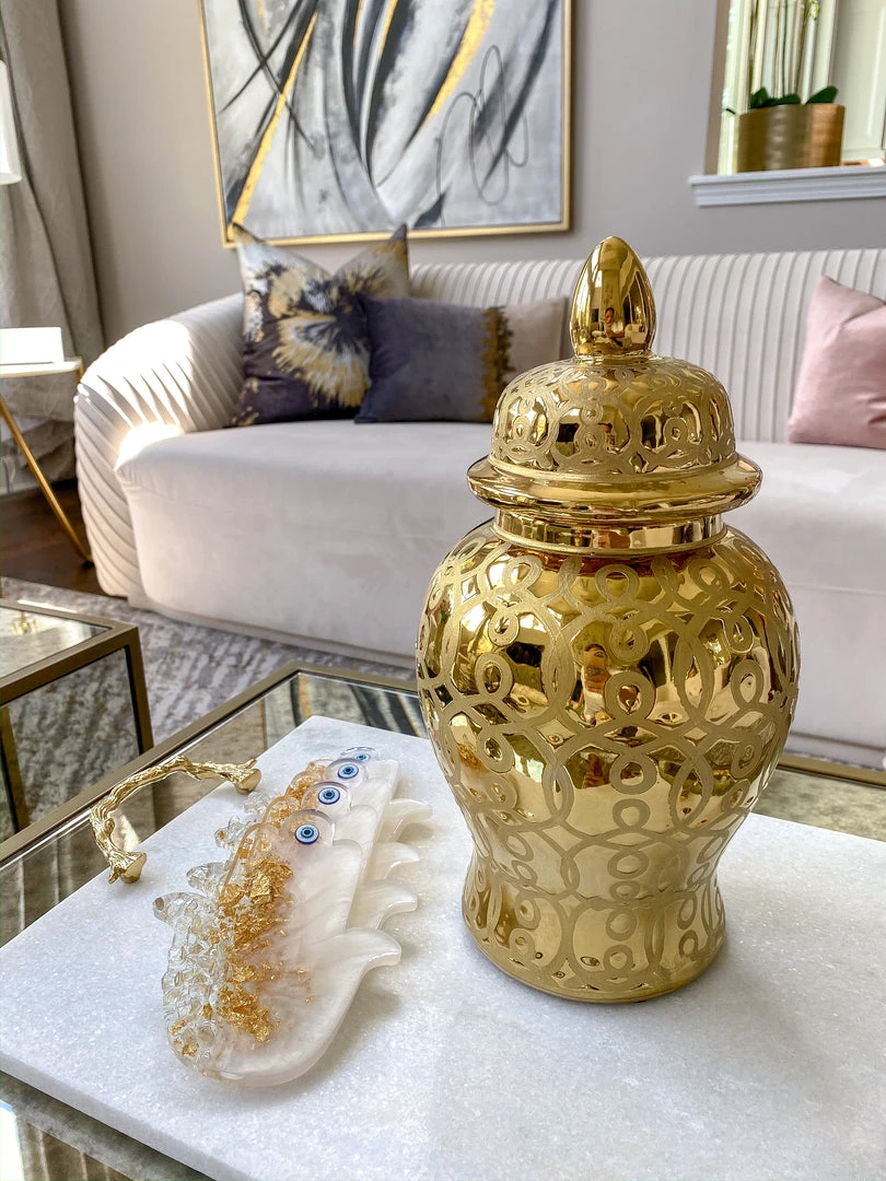 Inspire Me! Home Decor Gold Patterned Mini/Miniature Ginger Jar 12 Inspire Me! Home Decor Gold Patterned Mini/Miniature Ginger Jar