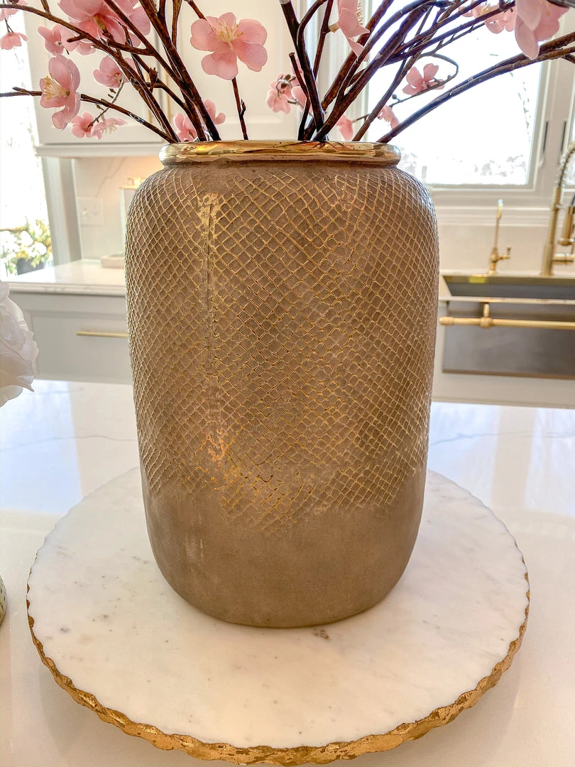 Inspire Me! Home Decor Ceramic Large Grey Vase W/ Gold Raised Design 4 Inspire Me! Home Decor Ceramic Large Grey Vase W/ Gold Raised Design