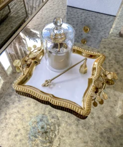 Inspire Me! Home Decor Square Gold Floral Tray With White Enamel Interior 12 Inspire Me! Home Decor Square Gold Floral Tray With White Enamel Interior